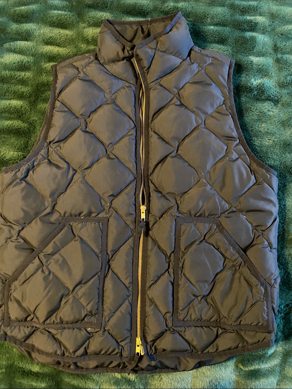J. Crew Women's Quilted Puffer Vest in Black with Double Gold Zipper